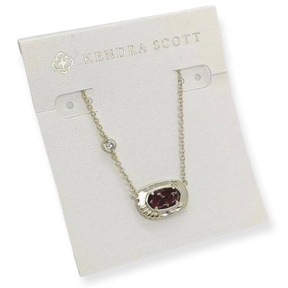 KENDRA SCOTT Anna Short Pendant Necklace Gold Bronze Veined Maroon Jade Crystals - Picture 4 of 10